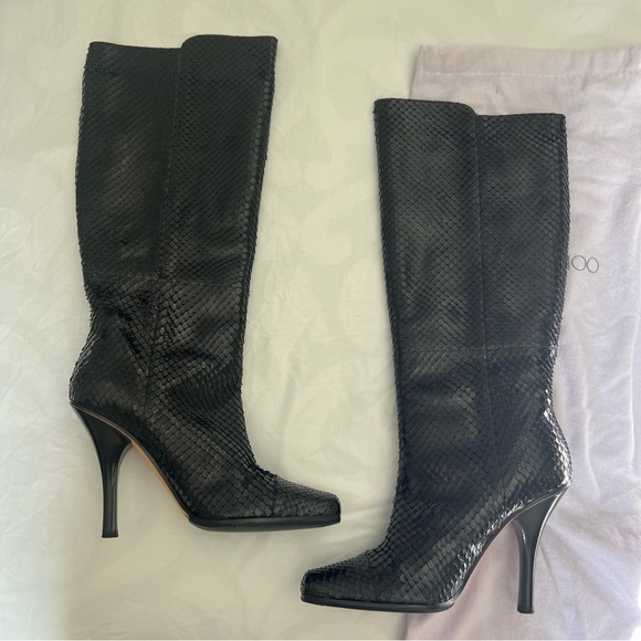 Jimmy Choo Python Knee-High Boots Black 37.5 - Picture 4 of 8